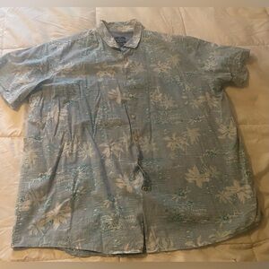 Men's Blue Floral Shirt Hawaiian George Size XXL Button Down Tropical Vacation